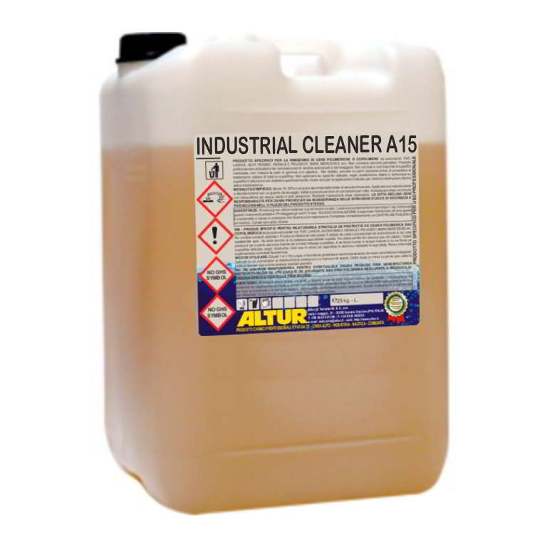 Industrial Cleaner A15 sgrassante alcalino azione energica rimuove grasso e sporco pesante da ferro acciaio inox ghisa rame ottone